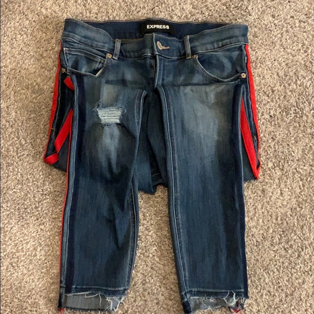 High Rise Red-Striped Express Jeans